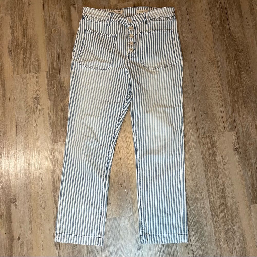 Anthropologie Pilcro 31 High Rise Patch Pocket Railroad Striped Jeans Used